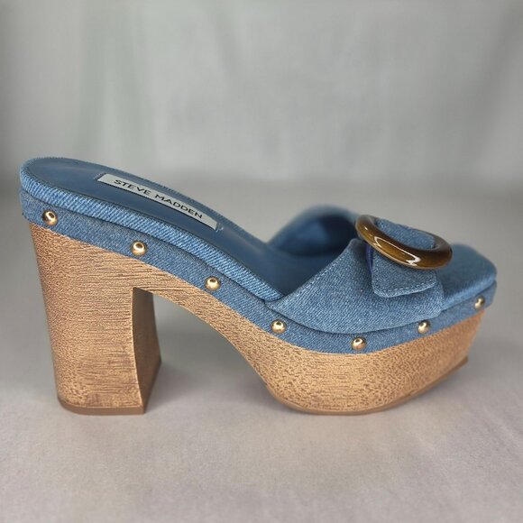 NWT Steve Madden Women's Dinnah Platform Buckle Dress Sandals - Denim - Picture 3 of 9